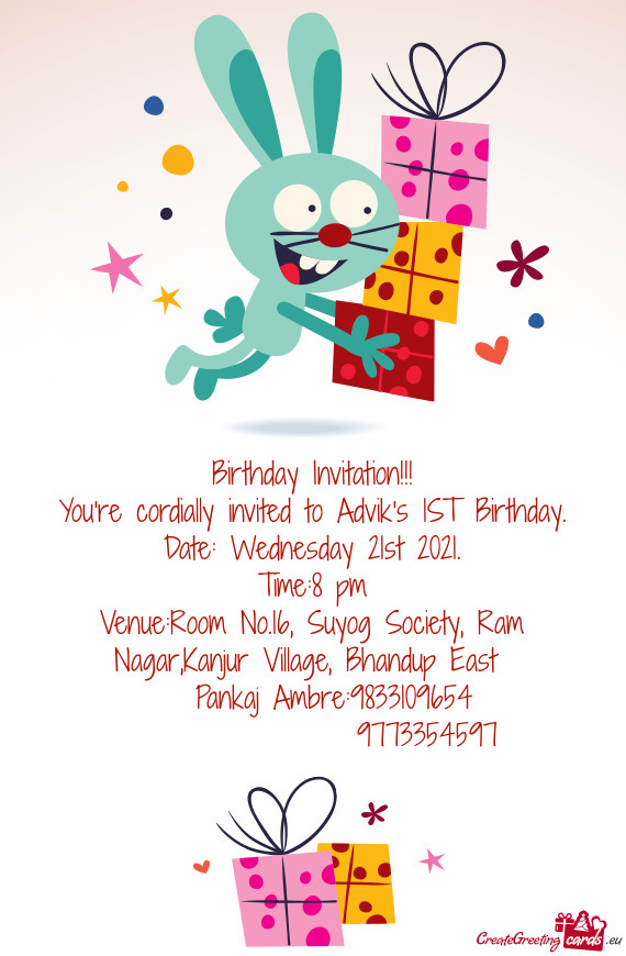 Birthday Invitation!!!  You re cordially invited to Advik