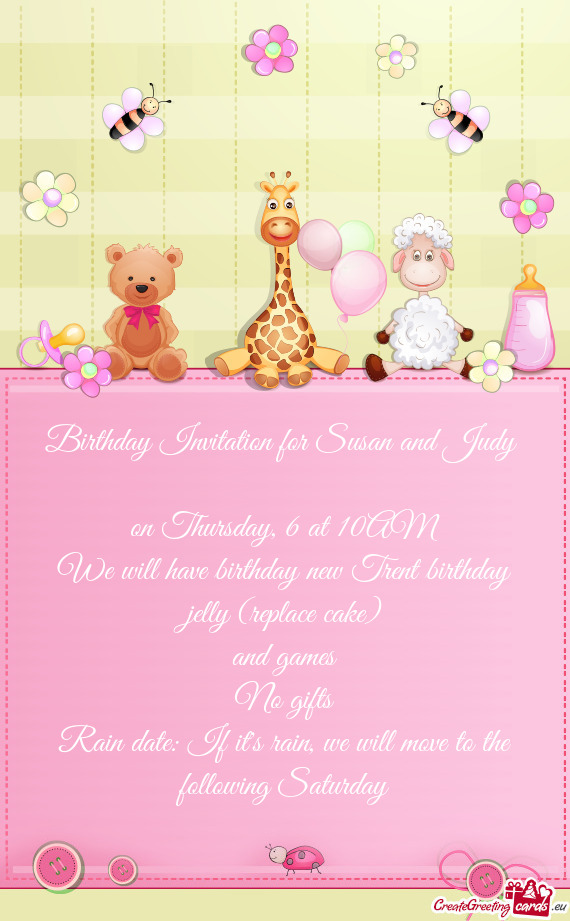 Birthday Invitation for Susan and Judy