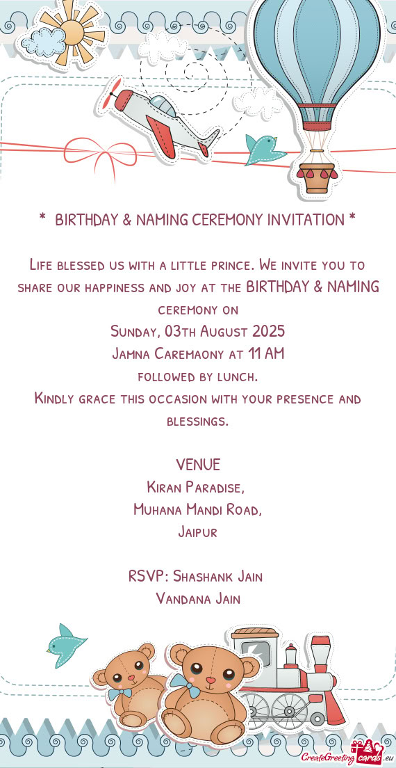BIRTHDAY & NAMING CEREMONY INVITATION