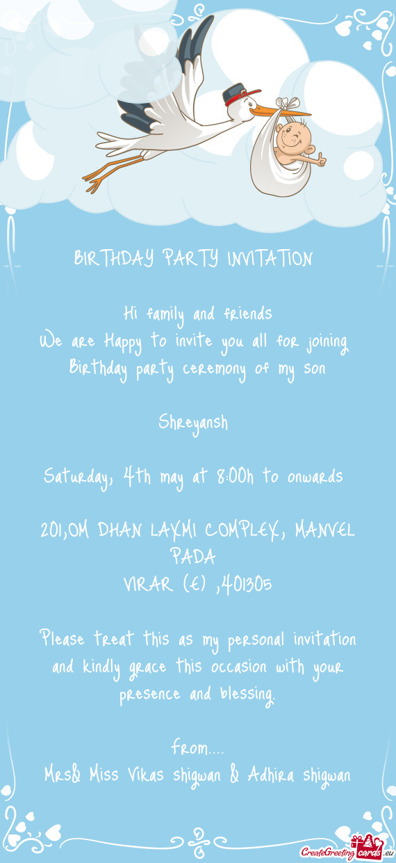 Birthday party ceremony of my son