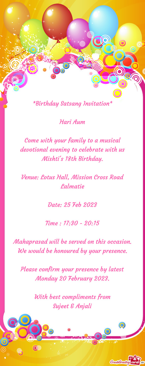 Birthday Satsang Invitation