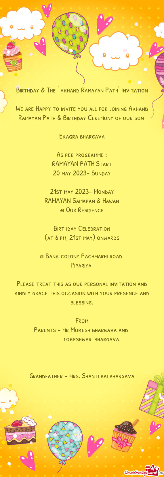 Birthday & The " akhand Ramayan Path" Invitation