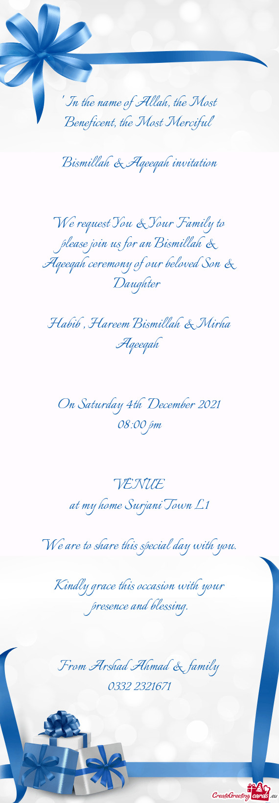 Bismillah & Aqeeqah invitation