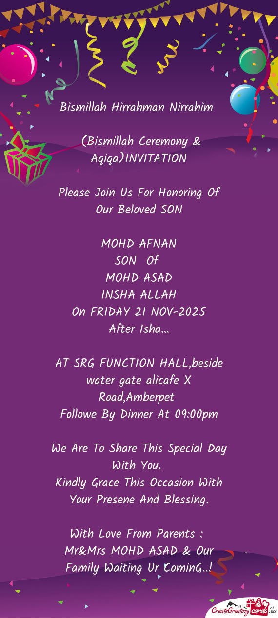 (Bismillah Ceremony & Aqiqa)INVITATION