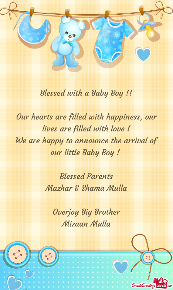 Blessed with a Baby Boy !! Our hearts are filled with happiness