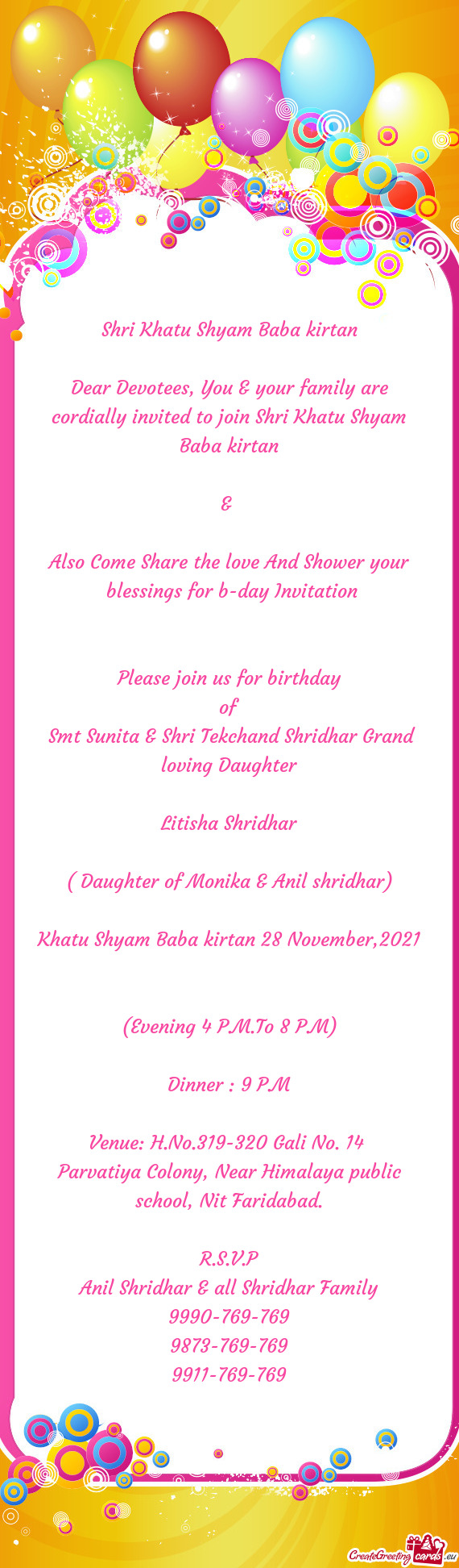 Blessings for b-day Invitation