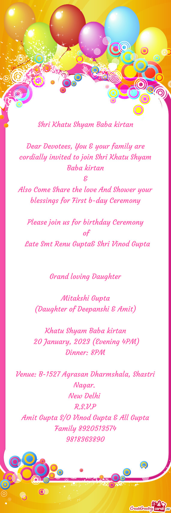 Blessings for First b-day Ceremony