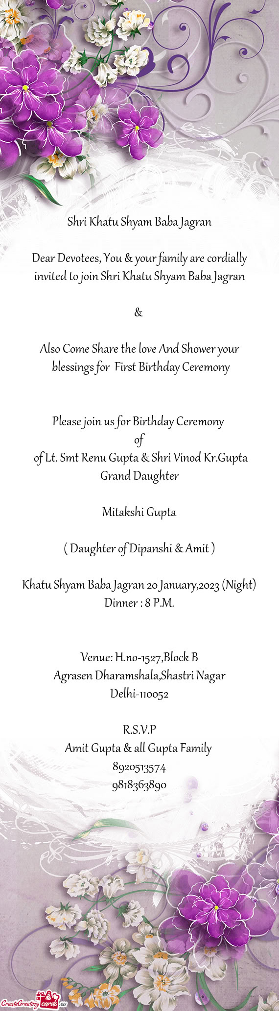 Blessings for First Birthday Ceremony