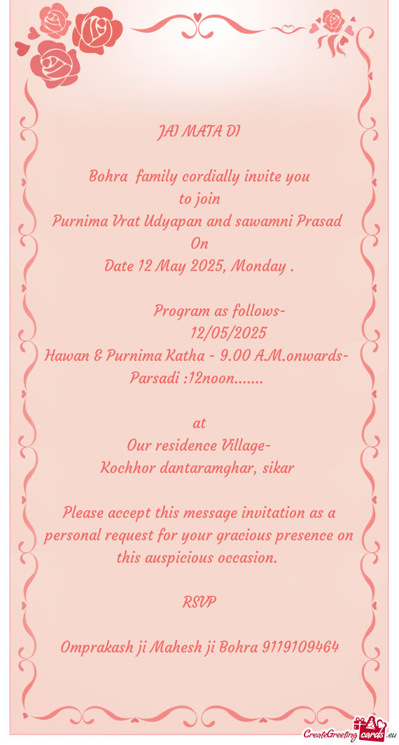 Bohra family cordially invite you