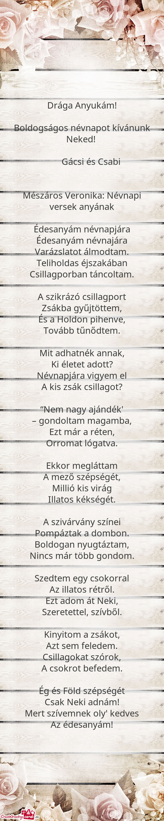 Boldogságos névnapot kívánunk Neked