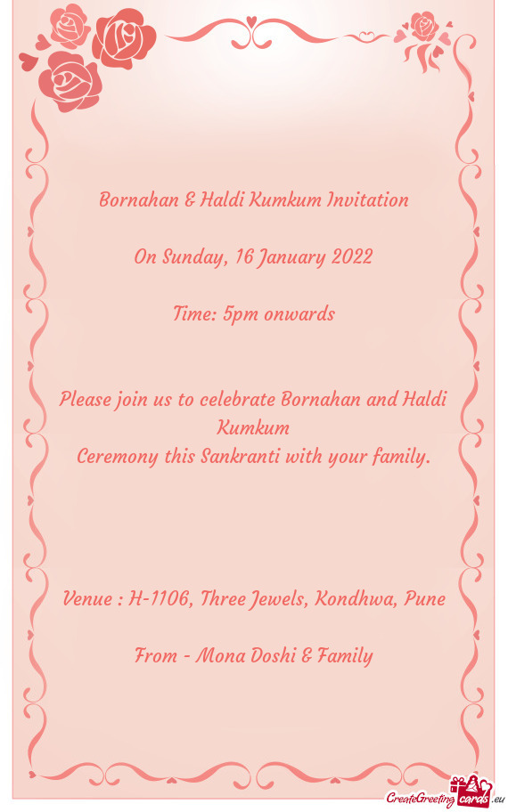 Bornahan & Haldi Kumkum Invitation