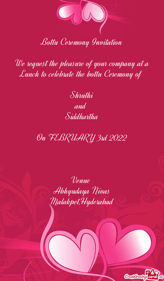 Bottu Ceremony Invitation