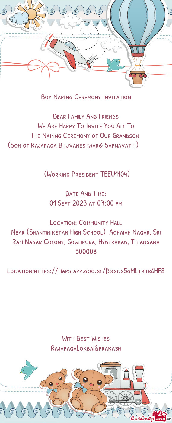 Boy Naming Ceremony Invitation