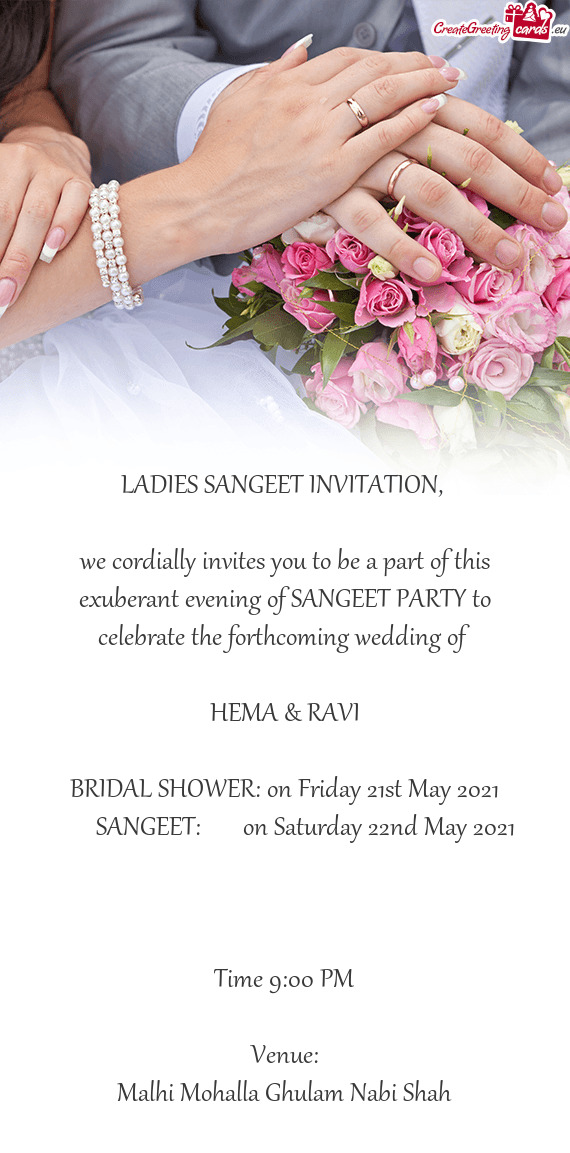 BRIDAL SHOWER: on Friday 21st May 2021