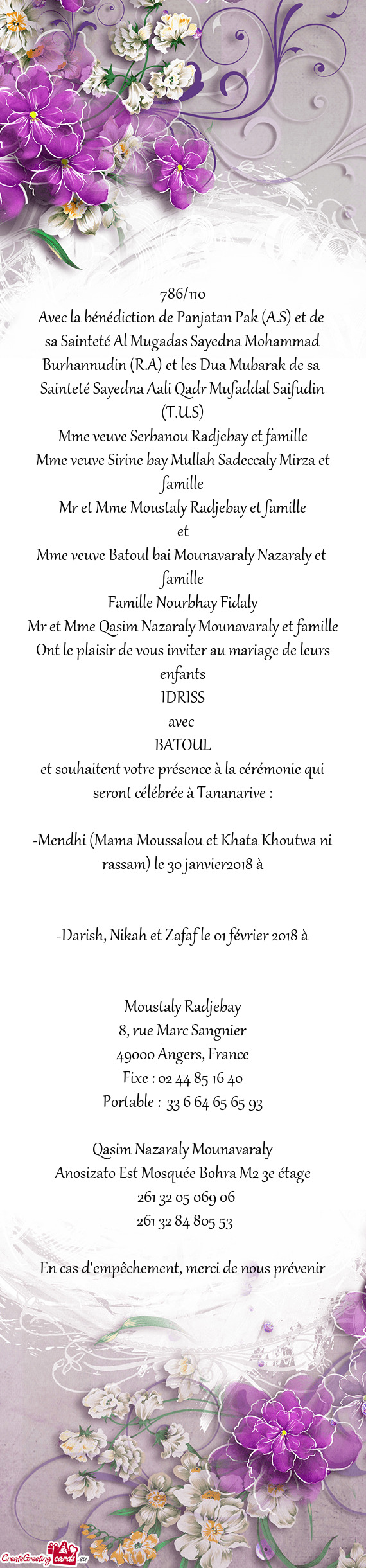 Burhannudin (R.A) et les Dua Mubarak de sa