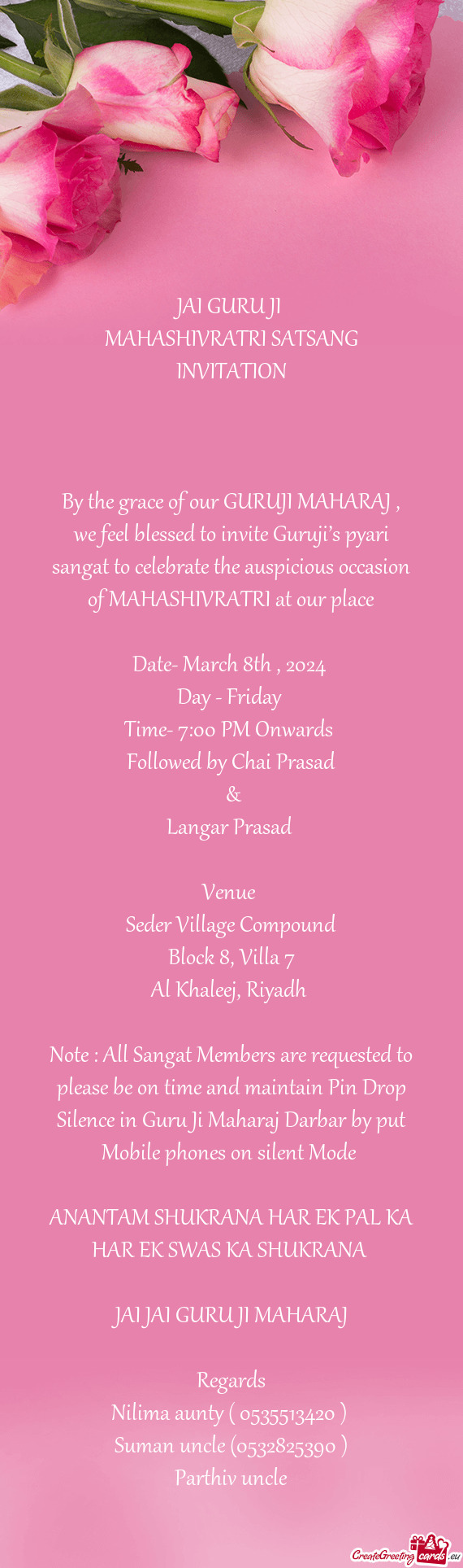 By the grace of our GURUJI MAHARAJ , we feel blessed to invite Guruji’s pyari sangat to celebrate