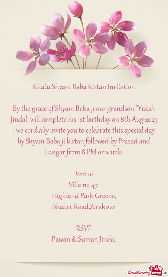 By the grace of Shyam Baba ji our grandson “Yaksh Jindal” will complete his 1st birthday on 8th