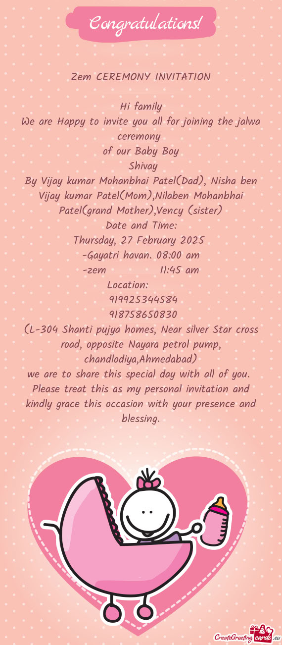 By Vijay kumar Mohanbhai Patel(Dad), Nisha ben Vijay kumar Patel(Mom),Nilaben Mohanbhai Patel(grand