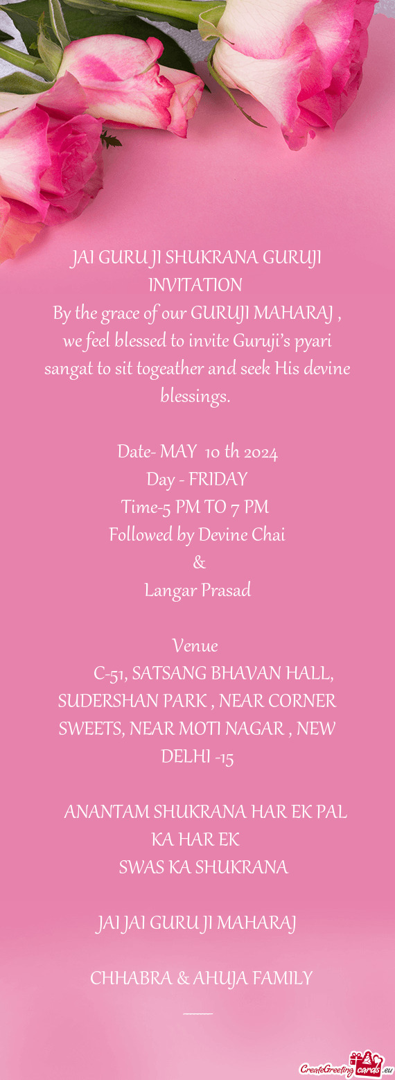 C-51, SATSANG BHAVAN HALL, SUDERSHAN PARK , NEAR CORNER SWEETS, NEAR MOTI NAGAR , NEW DELHI