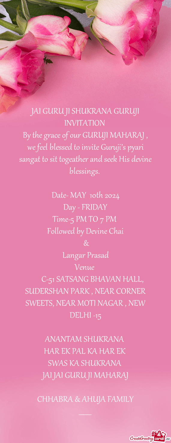 C-51 SATSANG BHAVAN HALL, SUDERSHAN PARK , NEAR CORNER SWEETS, NEAR MOTI NAGAR , NEW DELHI