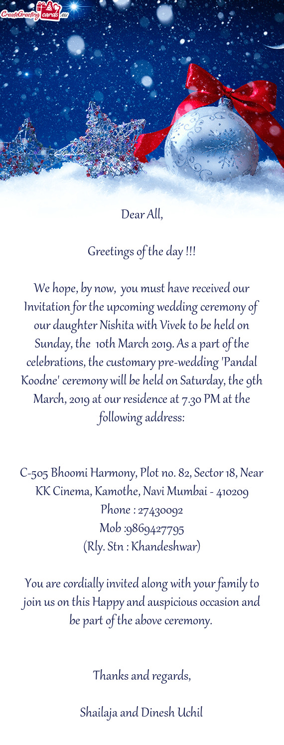 C-505 Bhoomi Harmony, Plot no. 82, Sector 18, Near KK Cinema, Kamothe, Navi Mumbai - 410209