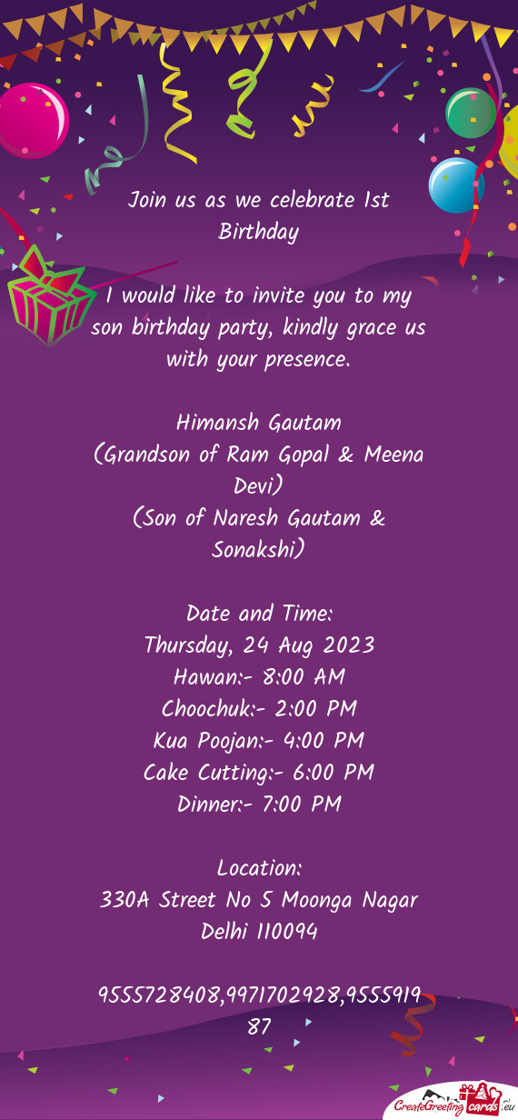 Cake Cutting:- 6:00 PM