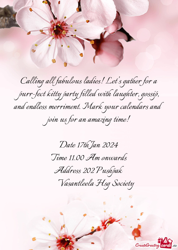 Calling all fabulous ladies! Let’s gather for a purr-fect kitty party filled with laughter, gossip