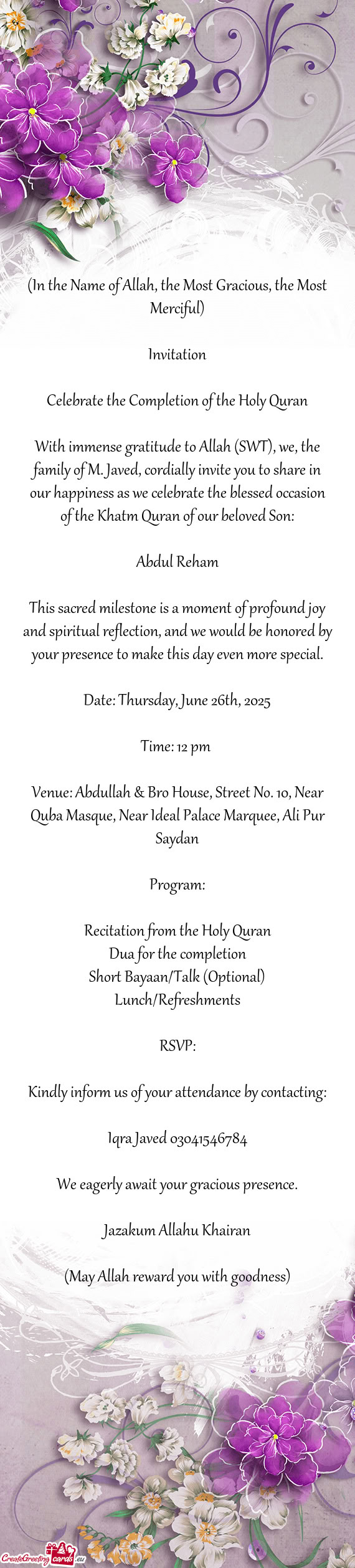 Celebrate the Completion of the Holy Quran