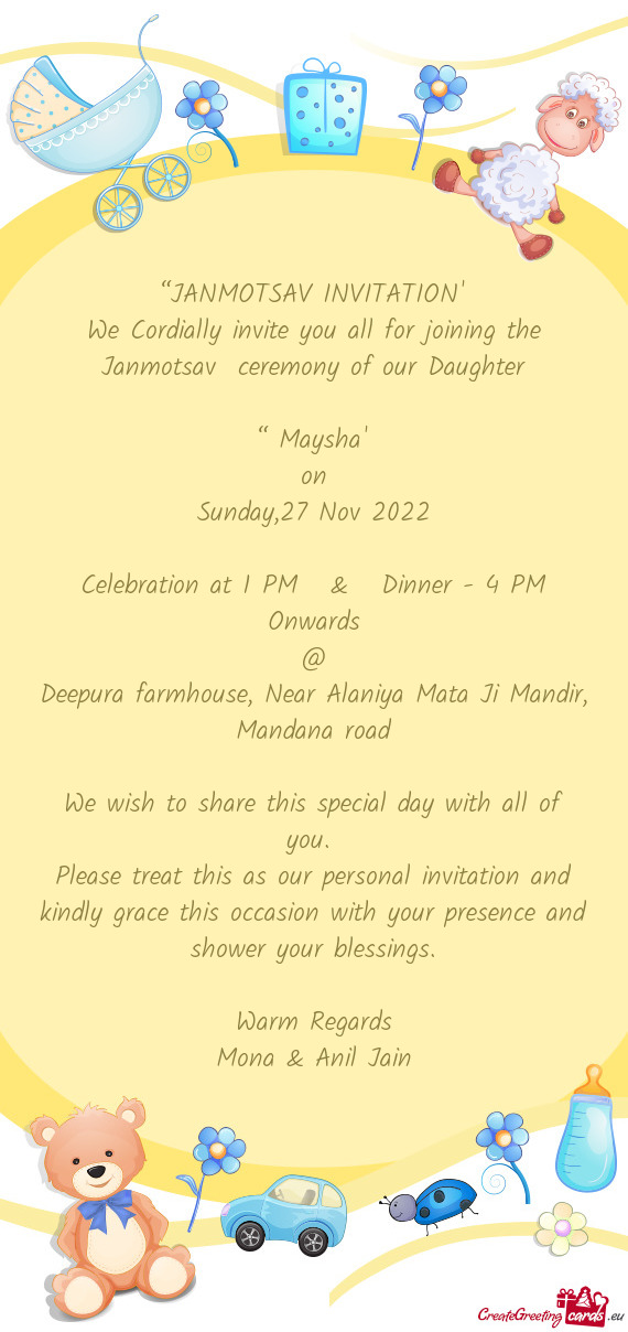 Celebration at 1 PM & Dinner - 4 PM Onwards