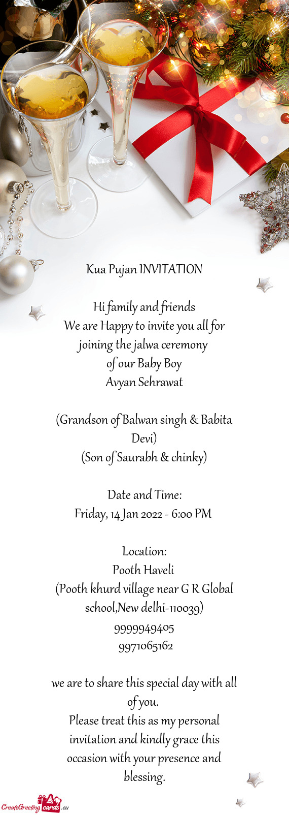 Ceremony 
 of our Baby Boy
 Avyan Sehrawat
 
 (Grandson of Balwan singh & Babita Devi)
 (Son of Saur