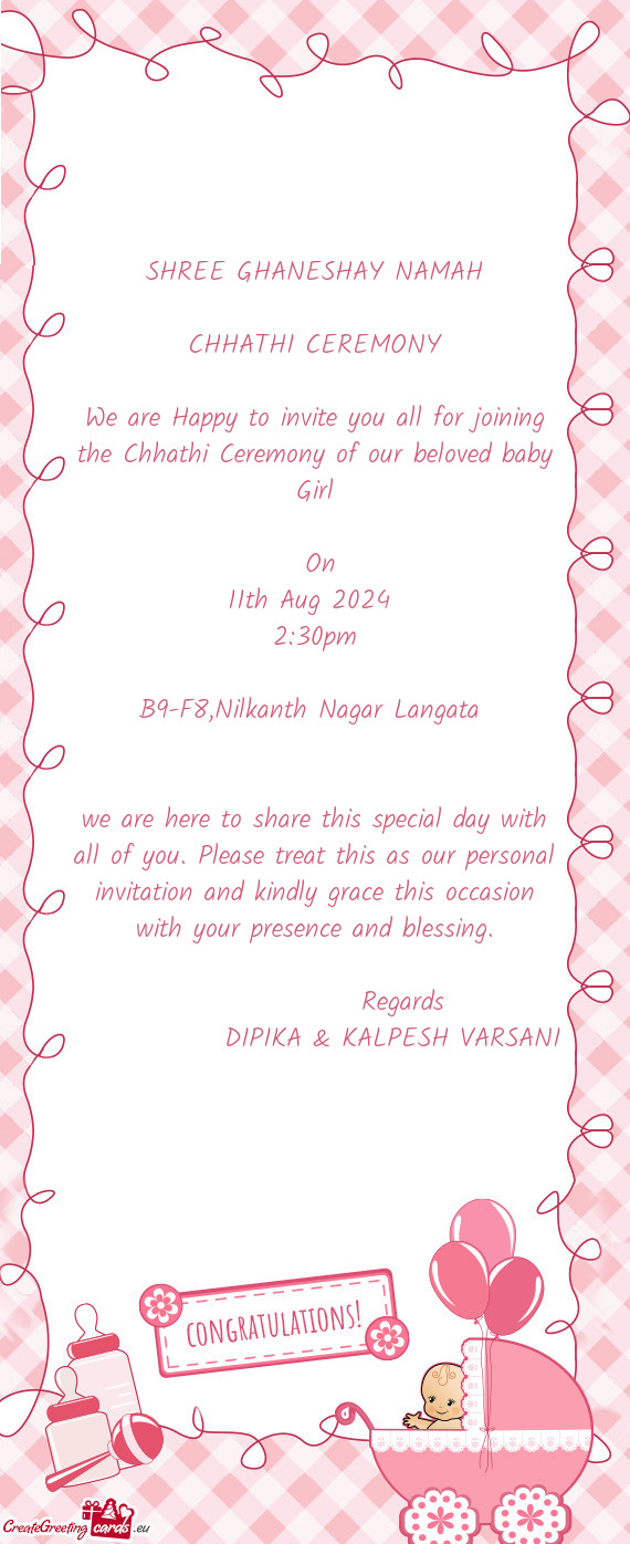 Ceremony of our beloved baby Girl  On 11th Aug 2024 2