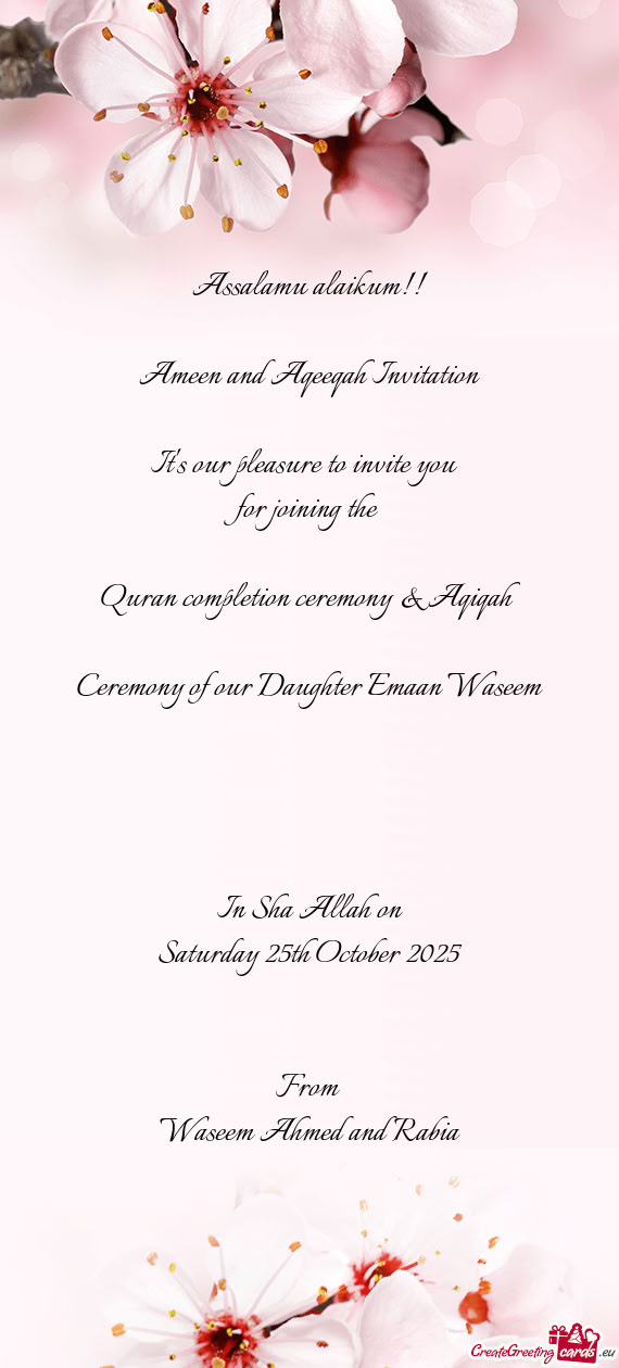 Ceremony of our Daughter Emaan Waseem