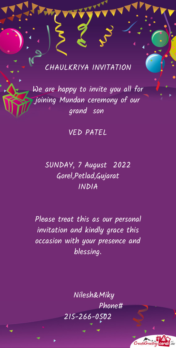 CHAULKRIYA INVITATION