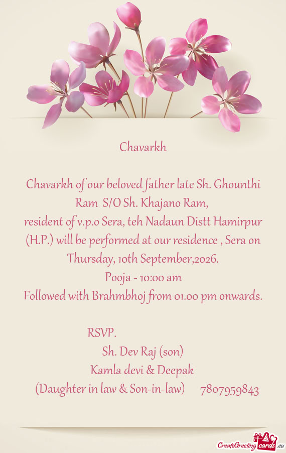 Chavarkh of our beloved father late Sh. Ghounthi Ram S/O Sh. Khajano Ram