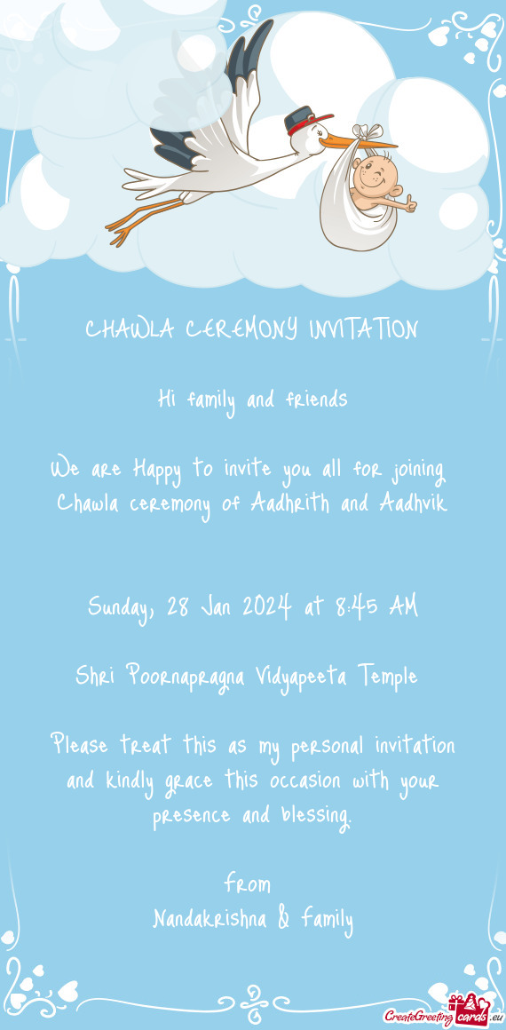 Chawla ceremony of Aadhrith and Aadhvik