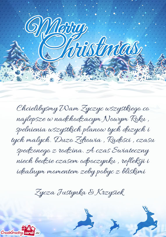 Chcielibysmy Wam Zyczyc wszystkiego co najlepsze w nadchodzacym Nowym Roku , spelnienia wszystkich p