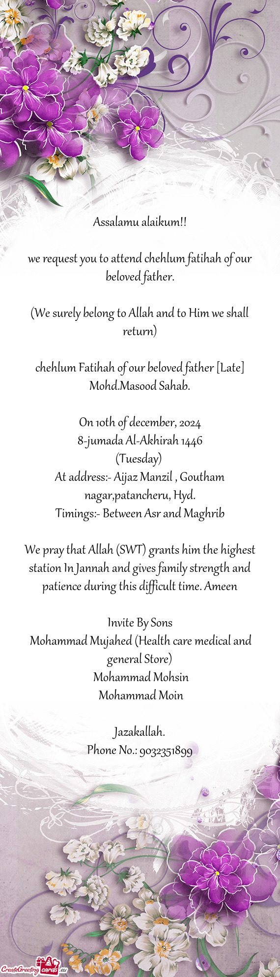 Chehlum Fatihah of our beloved father [Late] Mohd.Masood Sahab