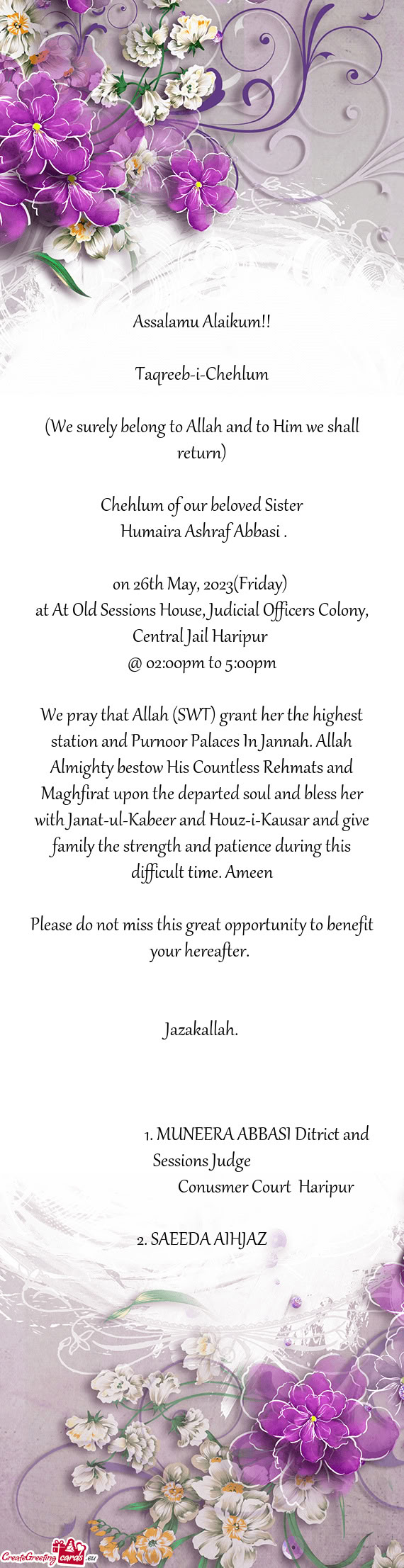 Chehlum of our beloved Sister