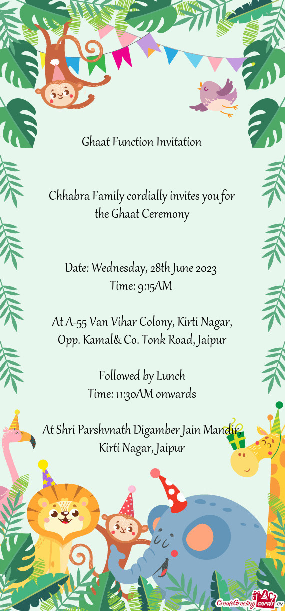 Chhabra Family cordially invites you for the Ghaat Ceremony