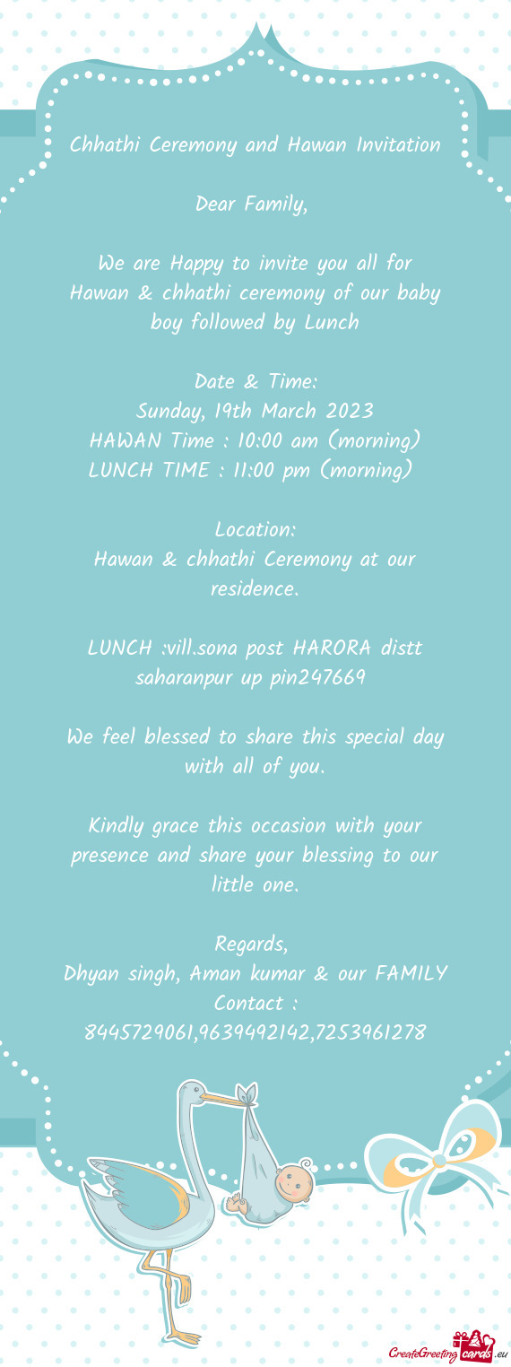 Chhathi Ceremony and Hawan Invitation