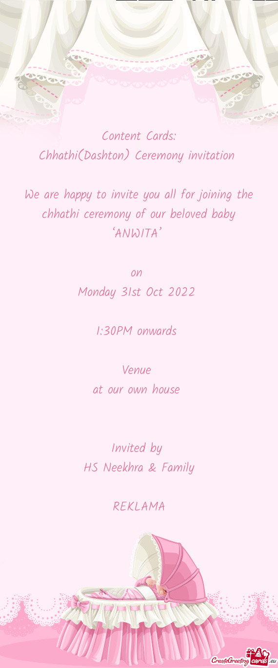 Chhathi(Dashton) Ceremony invitation