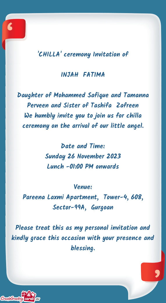 "CHILLA" ceremony Invitation of