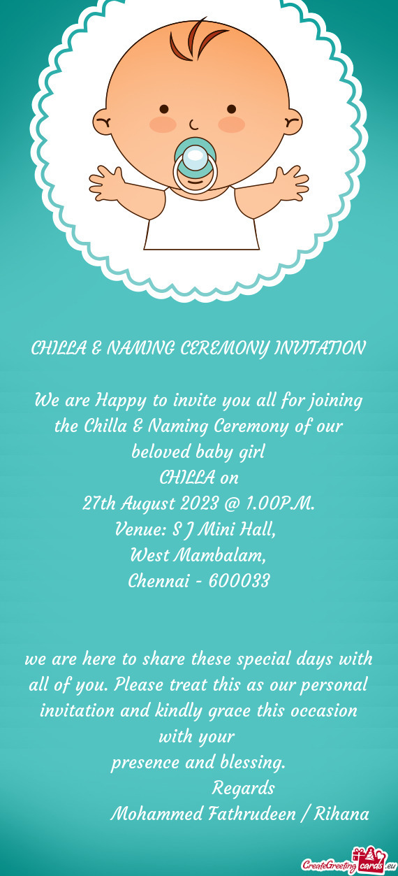 CHILLA & NAMING CEREMONY INVITATION