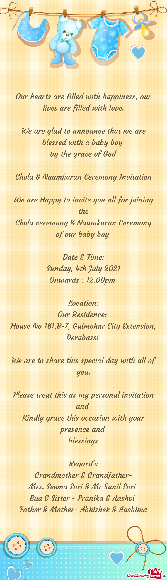 Chola & Naamkaran Ceremony Invitation