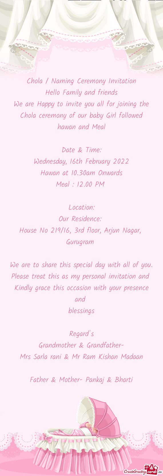 Chola / Naming Ceremony Invitation