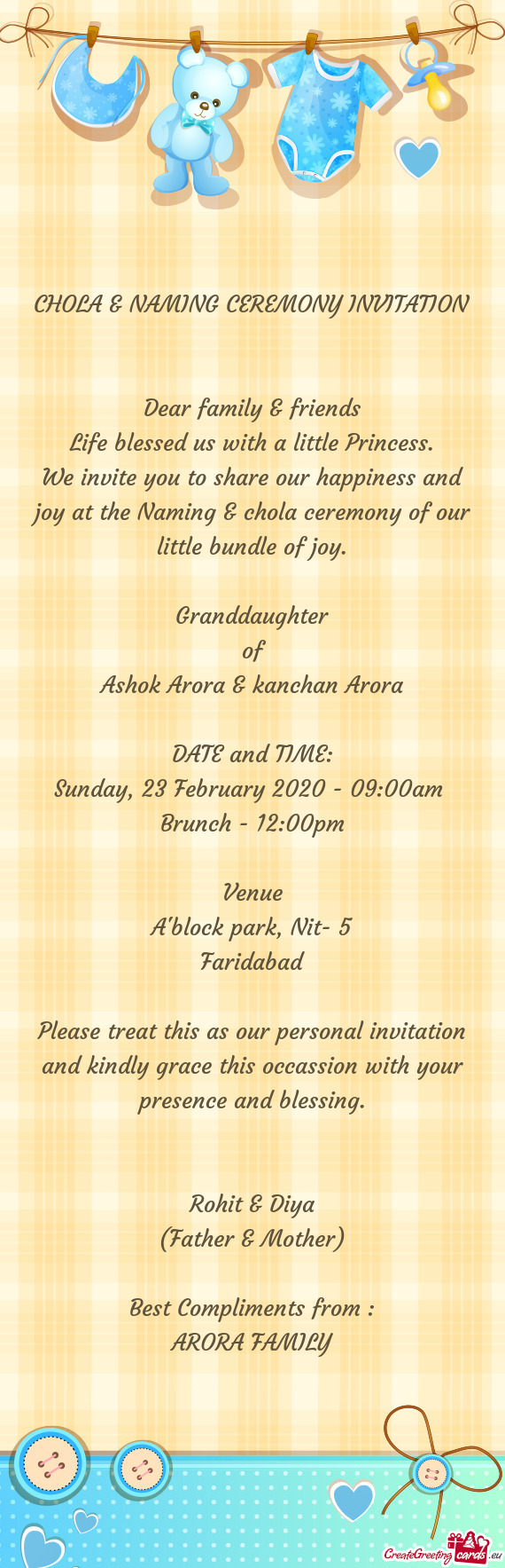 CHOLA & NAMING CEREMONY INVITATION