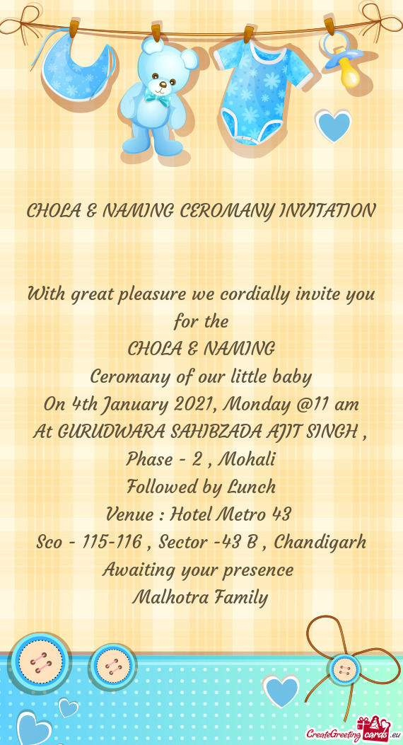 CHOLA & NAMING CEROMANY INVITATION