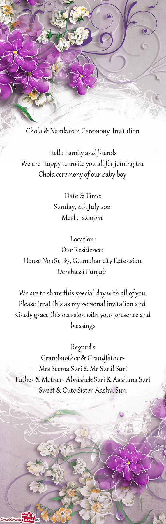 Chola & Namkaran Ceremony Invitation