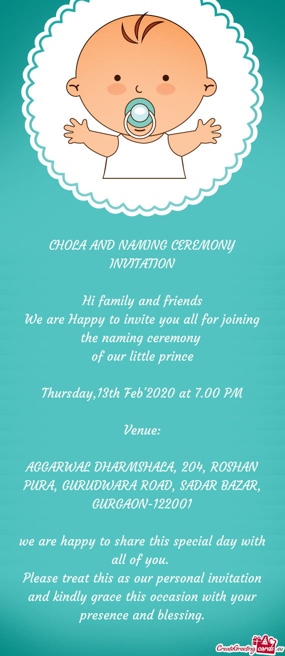 CHOLA AND NAMING CEREMONY INVITATION