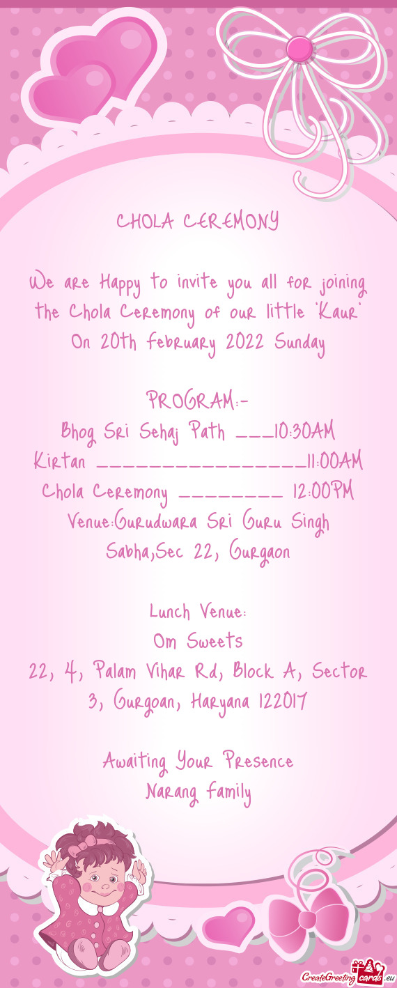 Chola Ceremony ________ 12:00PM